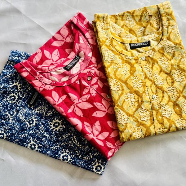 Pack of 3 Multi coloured Slitted Kurti Top for women