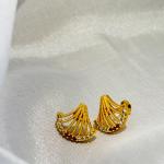 Gold plated traditional fan like design ear studs for women